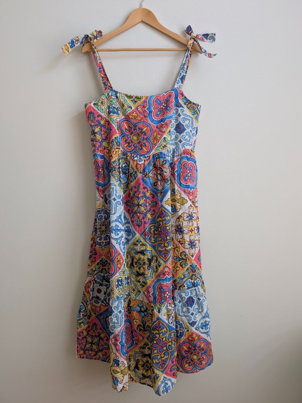 Princess Goes Hollywood 100% linen tie shoulder midi dress 40 converts to 10